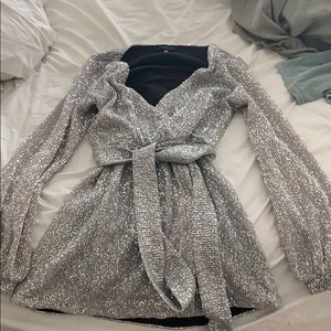 Silver sparkly longsleeve dress. Size S